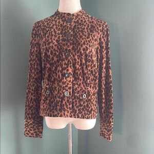 Leopard Print corduroy Jacket charter club has strech  peplum cut L